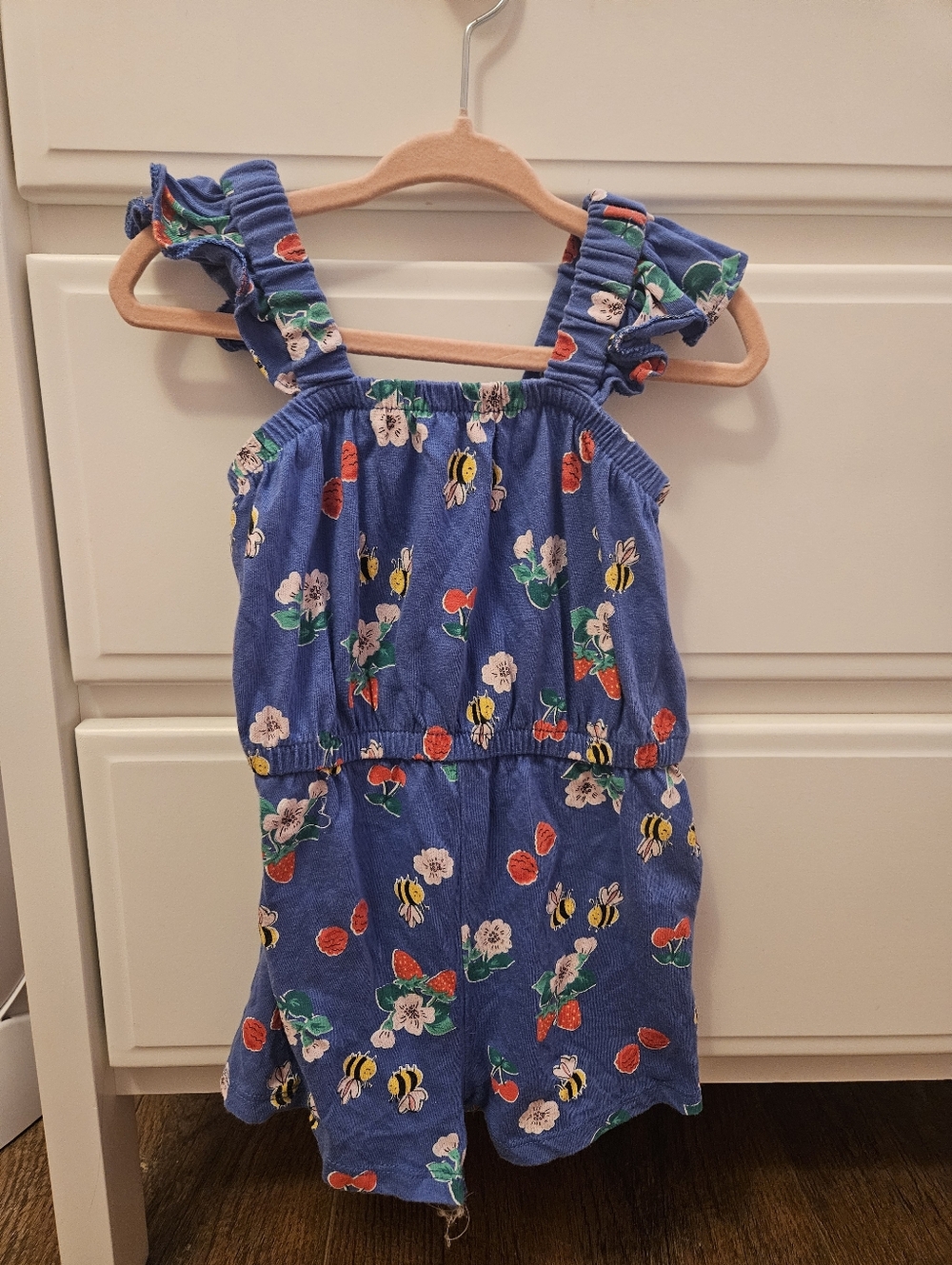 Old Navy Blue Floral & Bee Print Romper- Size 18-24m